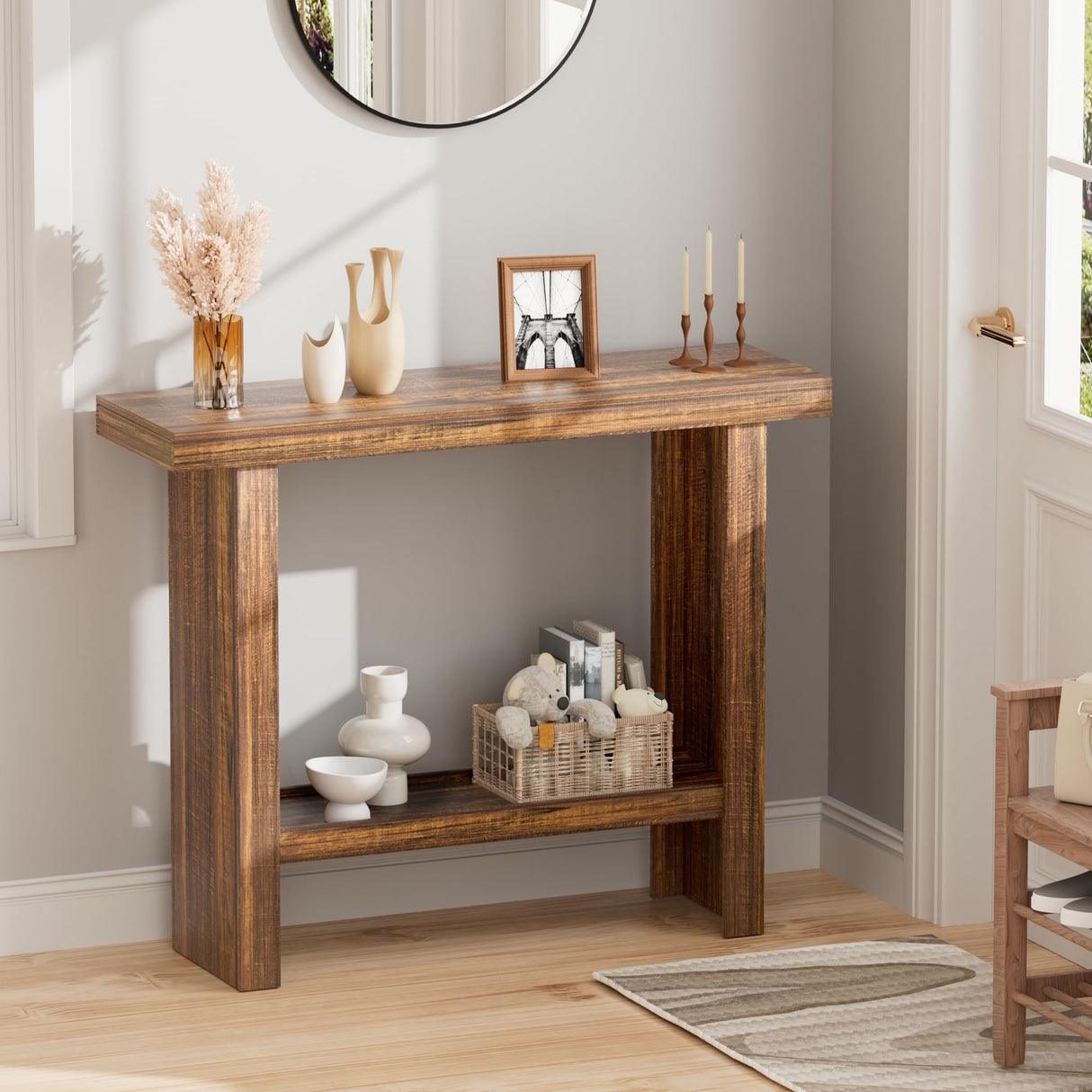 LIFECHOVY Farmhouse Wood Entryway Table Narrow Console Tables with Storage Behind The Couch Sofa, Entrance Side Table for Hallway, Living Room, Foyer, Rustic Brown LIFECHOVY