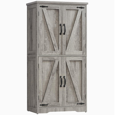 TEENFON Farmhouse Storage Cabinet with 2 Adjustable Shelves, Bathroom Cabinet with 4 Doors, Cupboard for Kitchen, Living Room, Rustic Gray