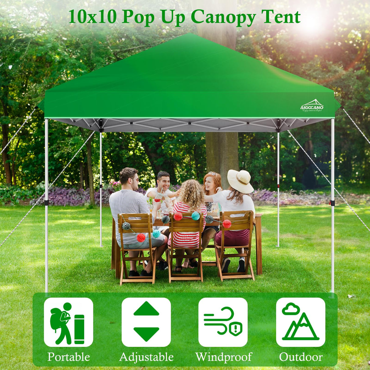 AIGOCANO Pop up Canopy Tent,10x10 Instant Outdoor Canopy for Parties with Wheeled Bag(Green) AIGOCANO