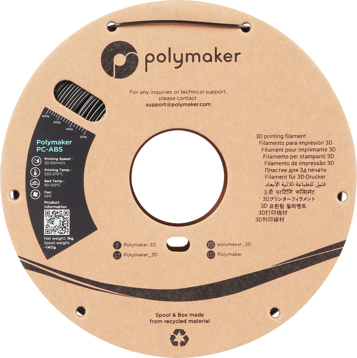 Polymaker PC-ABS Black - 1.75 mm - 1 kg POLYMAKER