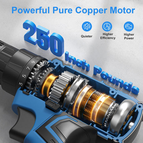 Cordless Drill Set,12V Power Drill Driver 3/8" Keyless Chuck with 42 Acessories, Built-in LED Light, 25+1 Position, Electric Drill for Home DIY Projects（Blue） VIWKO