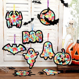 Eersida 32 Pcs Halloween Suncatchers Paper Craft Set DIY Ghost Pumpkin Spider Shaped Stained Glass Tissue Paper Kits Bulk for Window Classroom Activities Art Halloween Party Decorations Favors Gift Eersida