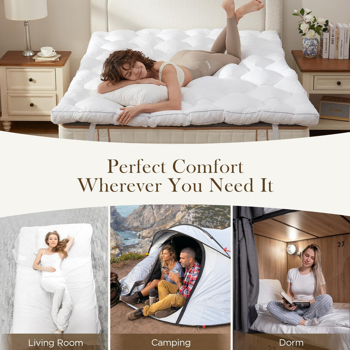 Decroom 3 Inch Memory Foam Mattress Topper King Size for Back Pain Relief, Soft Fluffy Supportive Bed Mattress Pad, Filled with Breathable & Soft Memory Foam Pillow Topper, 80x78x3 Inch Decroom