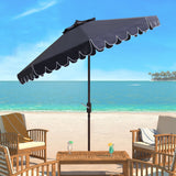 SAFAVIEH PAT8010A Collection Venice Navy and White Single Scallop 9Ft Crank Outdoor Push Button Tilt Umbrella Safavieh