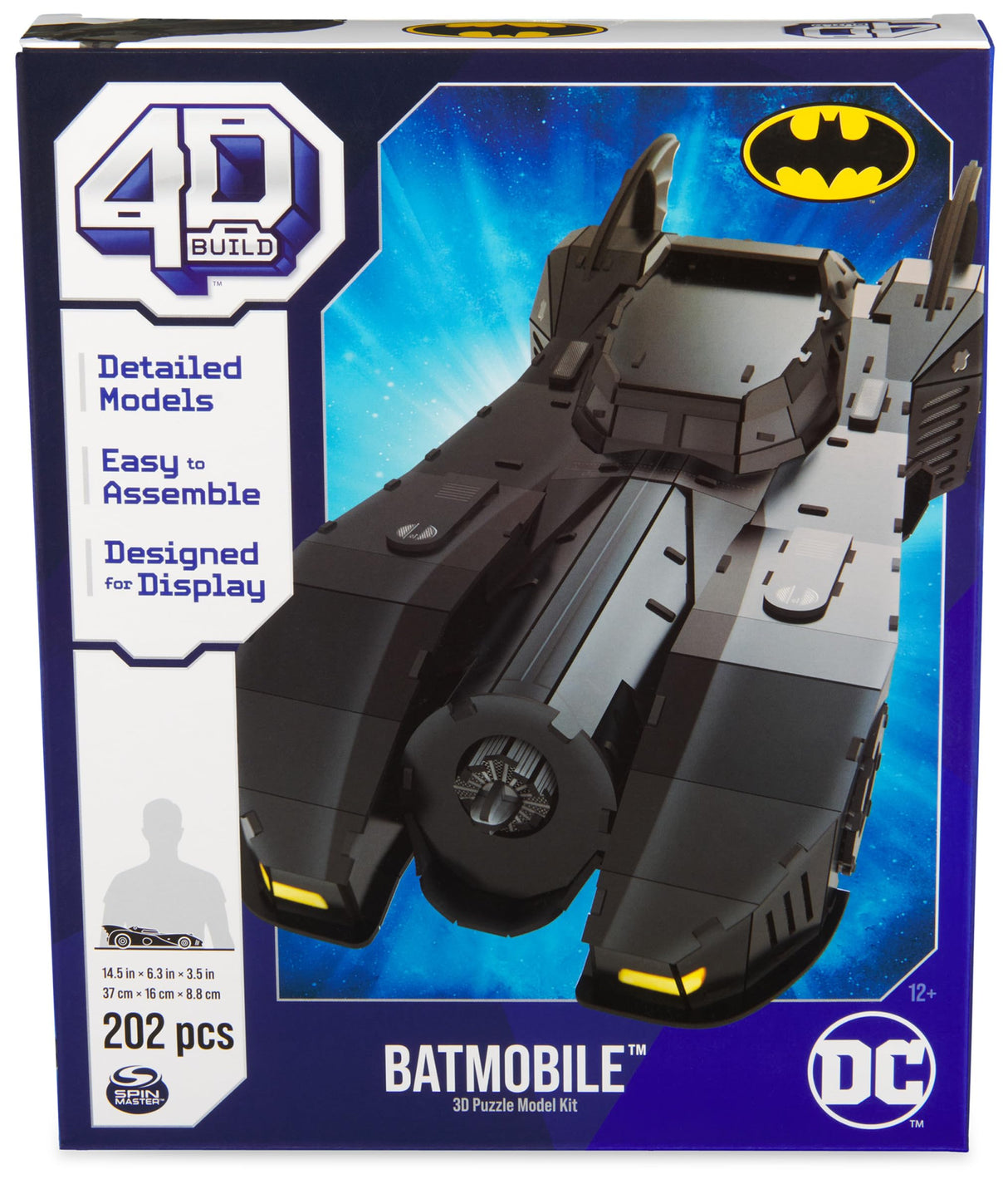 4D Build, DC Batman Retro Batmobile 3D Puzzle Model Kit with Stand 202 Pcs, Batman Toys Desk Décor, Building Toys, 3D Puzzles for Adults & Teens 12+ 4D Build