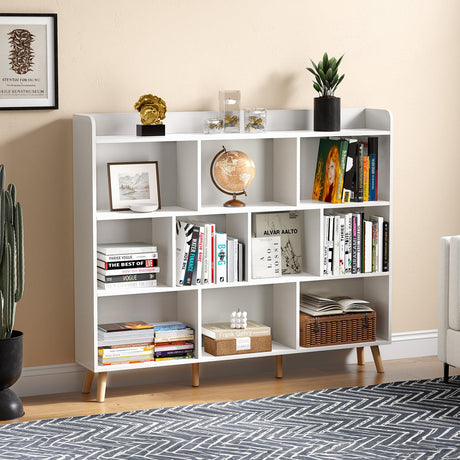 MXV 10 Cube Open Bookcase Bookshelf, Cube Storage Organizer, Wood Display Bookshelf, Storage Shelves, Free Standing Cube Bookcase for Living Room, Bedroom, White2 MXV