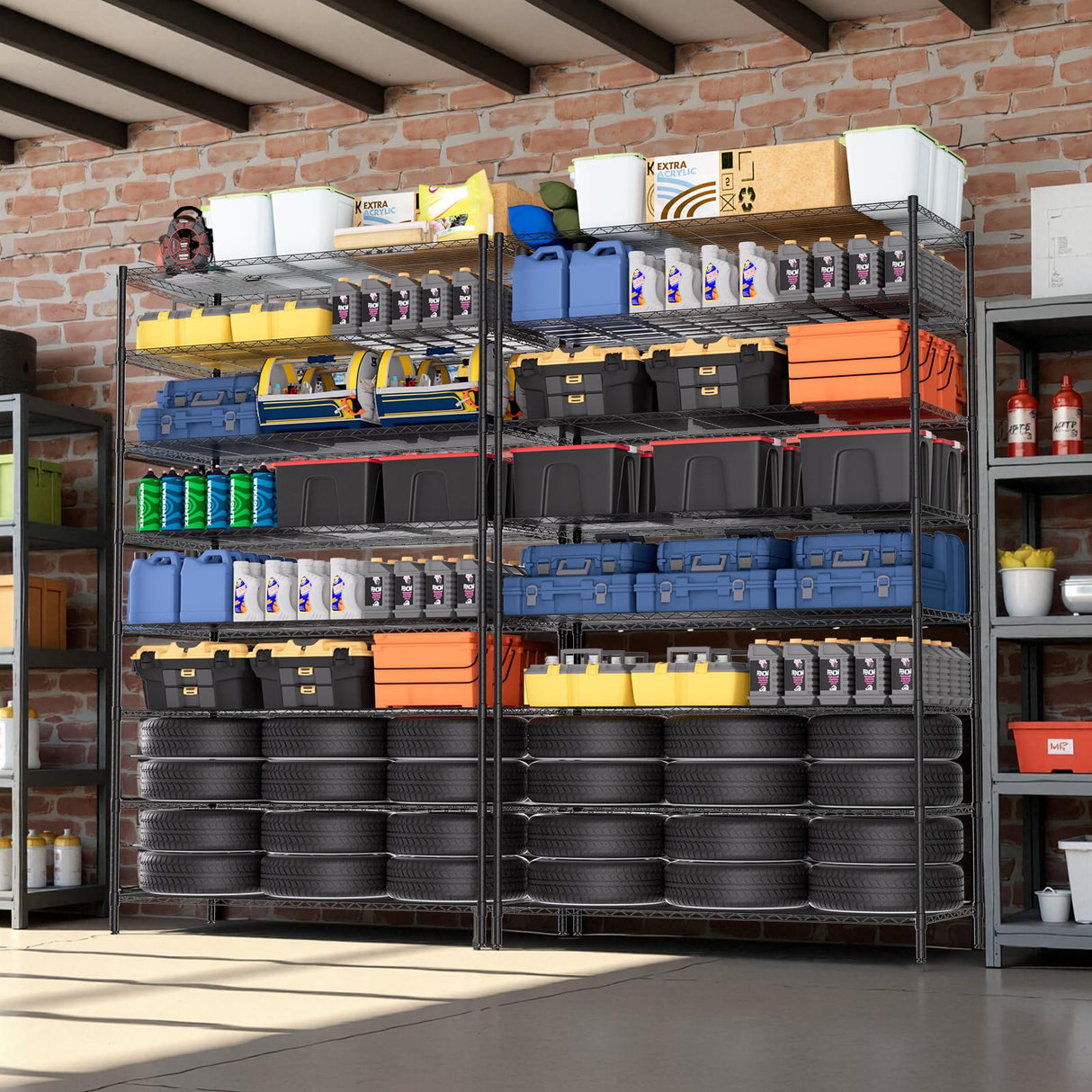 Finnhomy 4000LBS 8-Tier Wire Shelving Unit Adjustable Steel Wire Rack, 24x48x80.2 Inches 8 Shelves Metal Rack, Pantry Shelves for Storage, Metal Garage Shelving with 1" Pole, NSF Certified, Black Finnhomy