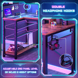 Homieasy Small Gaming Desk with Power Outlets Pegboard LED Light, 43 Inch L Shaped Computer Desk with Monitor Stand Storage Shelves, Reversible Corner Desk with Headset Hooks, Rustic Brown Homieasy