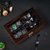 BEWISHOME Watch Box Watch Case Wood Mens Jewelry Box with Valet Drawer Watch Organizer Display Case with Large Glass Lid for Sunglasses Watch Storage, Smooth Faux Leather Interior, Brown SSH32Y BEWISHOME