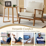 VINGLI Solid Wood Wide Armrests Accent Chair,Upholstered Mid Century Modern Chair with Pillow,Comfy Reading Chair Farmhouse Arm Chair,Chairs Living Room,Bedroom,Guest Room,Linen Fabric,Beige VINGLI