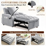 SLEERWAY 3-in-1 Convertible Futon Sofa Bed Chair, Multi-Functional Sleeper Chair Bed with Pull Out Couch and Adjustable Backrest, Modern Velvet Chaise Lounge Armchair for Living Room Bedroom, Grey SLEERWAY