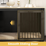 DAWNSPACES Large Dog Crate Funiture with Drawers, 78.7" Luxury Wooden Heavy Duty Dog Kennel Table Furniture with Sliding Door, Indoor Dog House TV Stand for Large Medium Breed Dogs, Black DAWNSPACES