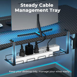 DOMICON Small Gaming Desk with LED Lights & Power Outlets, 55 Inch Computer Desk with Monitor Stand, PC Gaming Table with Carbon Fiber, Black DOMICON