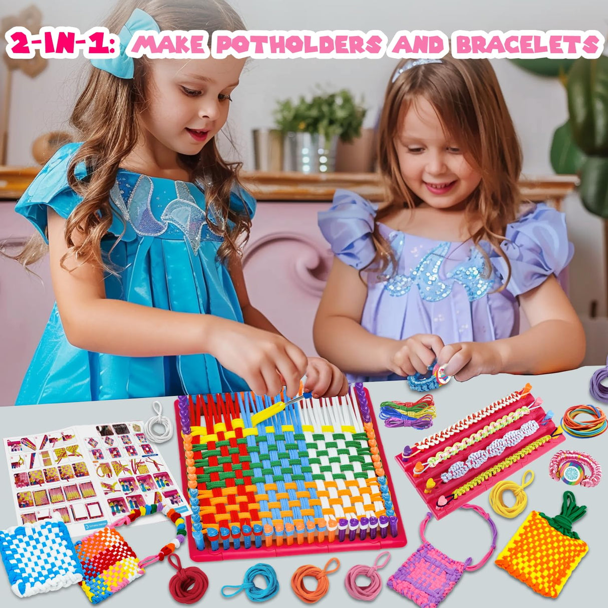 YGSEPCC Weaving Loom Kit Toys for Kids, DIY Art and Crafts for Adults, Girls Ideal Gifts for Ages 4 5 6 7 8-10 12 13, Easy Potholder Bracelets Knitting Activity for Beginners, 136 Craft Loops 22 Ropes YGSEPCC