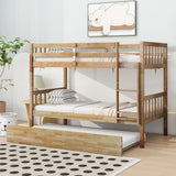 Merax Twin-Over-Twin Bunk Bed with Movable Trundle, Solid Wood Detachable Bunk Bed with Safety Guardrial and Ladder, Can be Converted Into 3 Separate Beds(Natural) Merax