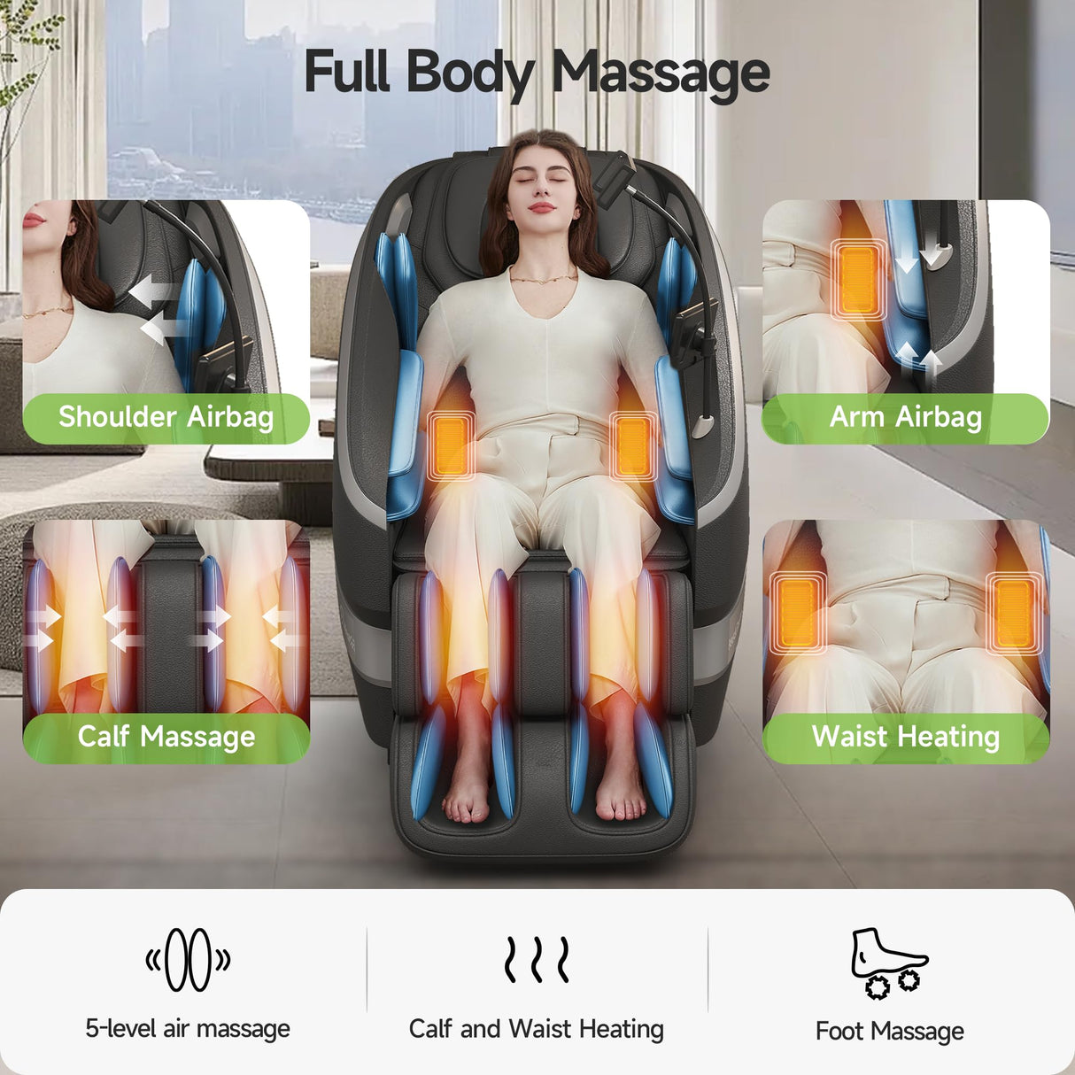 Real Relax 2025 Massage Chair Full Body,Zero Gravity Dual Core S-Track Shiatsu Massage Recliner,Back and Calf Heating with Phone Holder,Rocking Function,12 Auto Modes,Bluetooth,FS01 Pro Gray and Black Real Relax