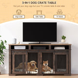 PeakPursuit 71" Extra Large Dog Crate Furniture,Wooden Double Dog Crates Kennel Cage,Furniture Style TV Stand Side End Table for 2 Dogs with Removable Divider for Large Dogs,Dark Walnut/Light PeakPursuit
