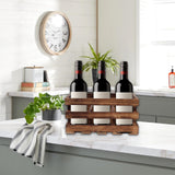 Sintosin Rustic 6 Bottle Wood Wine Racks Countertop, 13 x 8 inch Burning Finished Bottle Caddy, Handmade Farmhouse Wooden Wine Crates, Bottle Holder Decorative for Milk, Gifts for Wine Lovers Sintosin