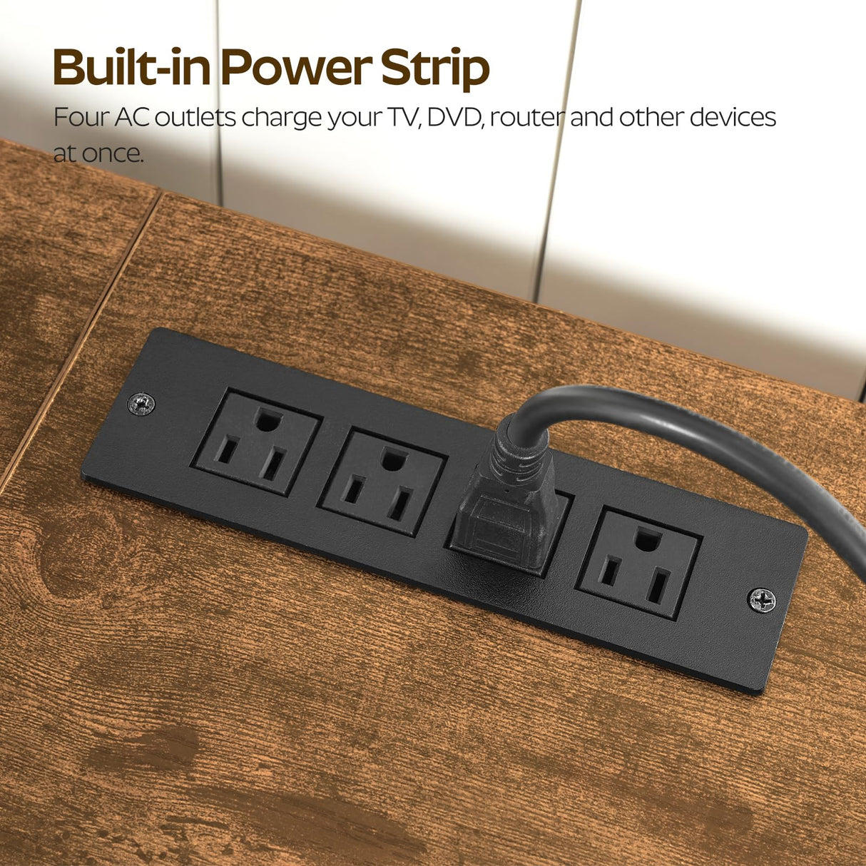 YATINEY TV Stand with Power Outlet for 65 Inch, Entertainment Center with 2 Fabric Drawers, TV Console Table with Open Storage Shelves for TVs, Cable Management, for Living Room, Bedroom, DS14UBR YATINEY