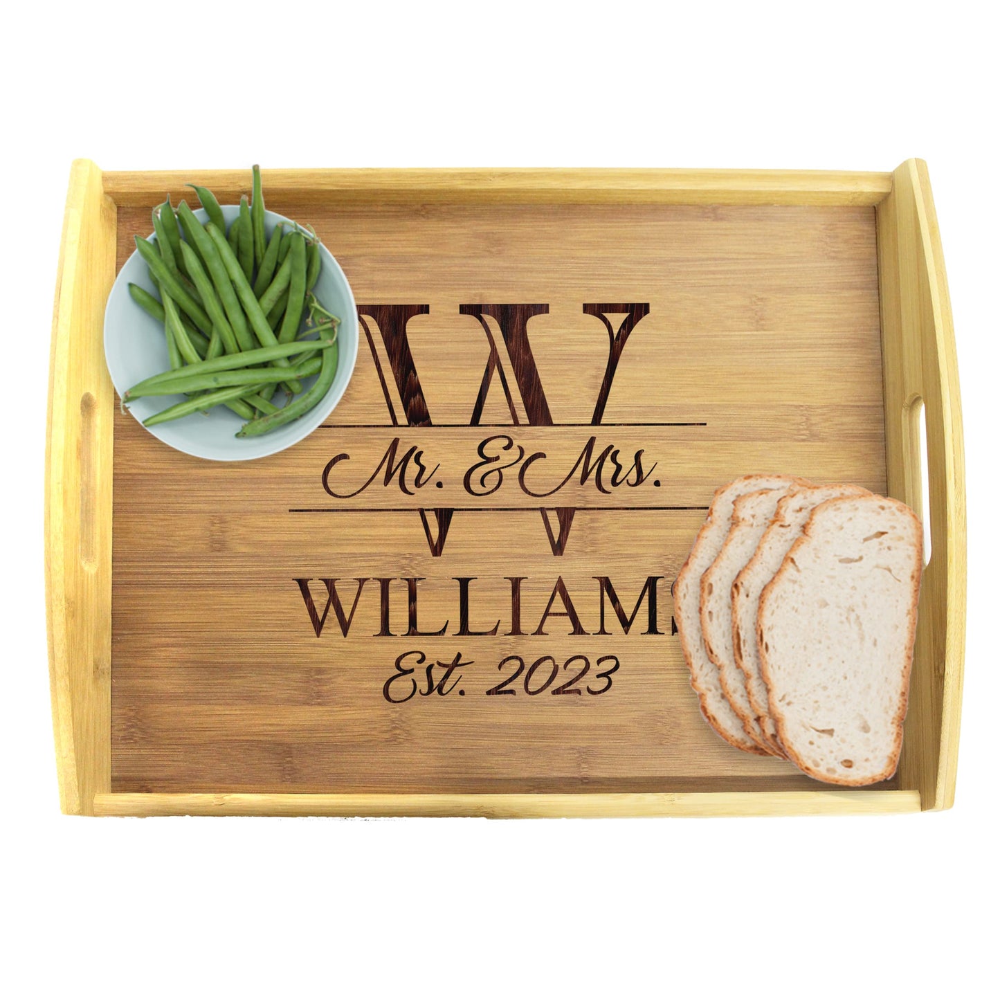 Engraved Wooden Serving Platter Tray with Handles - Personalized and Custom Monogrammed - WoodArtSupply