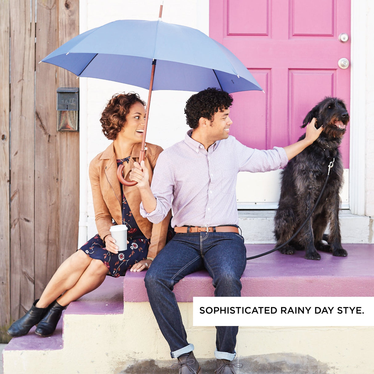 totes Auto Open Wooden Handle J Stick Umbrella, Black totes