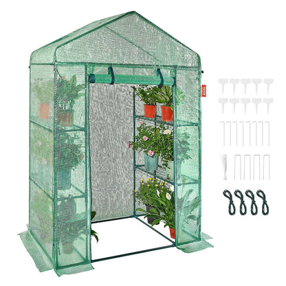 VEVOR Walk-in Green House, 55.5 x 29.3 x 80.7 inch, Portable Greenhouse with Shelves, High Strength PE Cover with Roll-up Zipper Door and Steel Frame, Set Up in Minutes, for Planting and Stor - WoodArtSupply