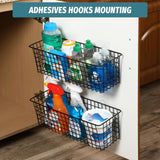 4 Set [EXTRA LARGE] Hanging Wall Mount Storage Baskets with Adhesive Hooks & Steel Hooks, Multiuse Sturdy Wire Metal Organizing Baskets for Home Kitchen Bathroom Pantry Utility Organizer, Black AOZITA