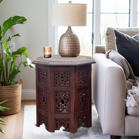 COTTON CRAFT Solid Wood Accent End Table - Hand Carved Vintage Boho Folding Side Table - Small Spaces Entryway Farmhouse Living Room Bedside - No COTTON CRAFT