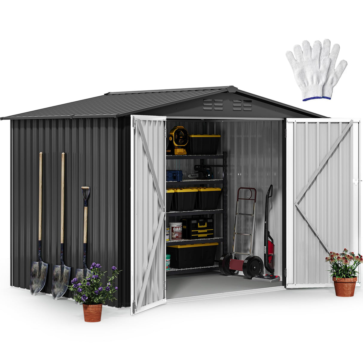 DWVO 8'x6' Large Metal Outdoor Storage Shed, Heavy Duty Tool Storage Sheds for Backyard Patio Lawn - Ideal for Bicycles, Garden Tools, and Lawn Equipment, Easy-to-Assemble, Dark Gray DWVO