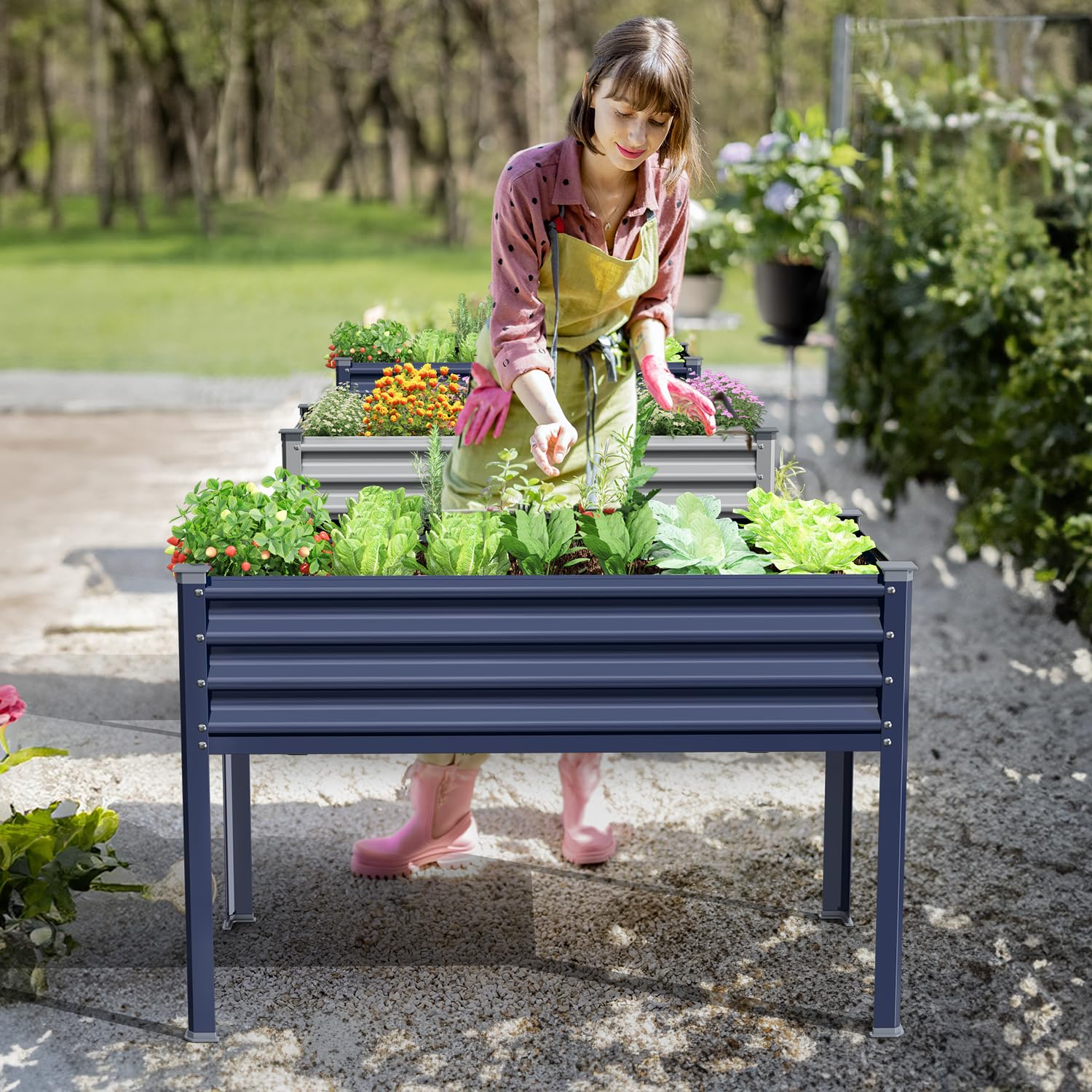 Keten Raised Garden Bed with Legs, 48×24×32in Outdoor Metal Galvanized Elevated Planter Box with Glove, Socket Wrench, Screwdriver for Vegetables, Flower, Backyard, Patio, Balcony (Dark Blue) - WoodArtSupply