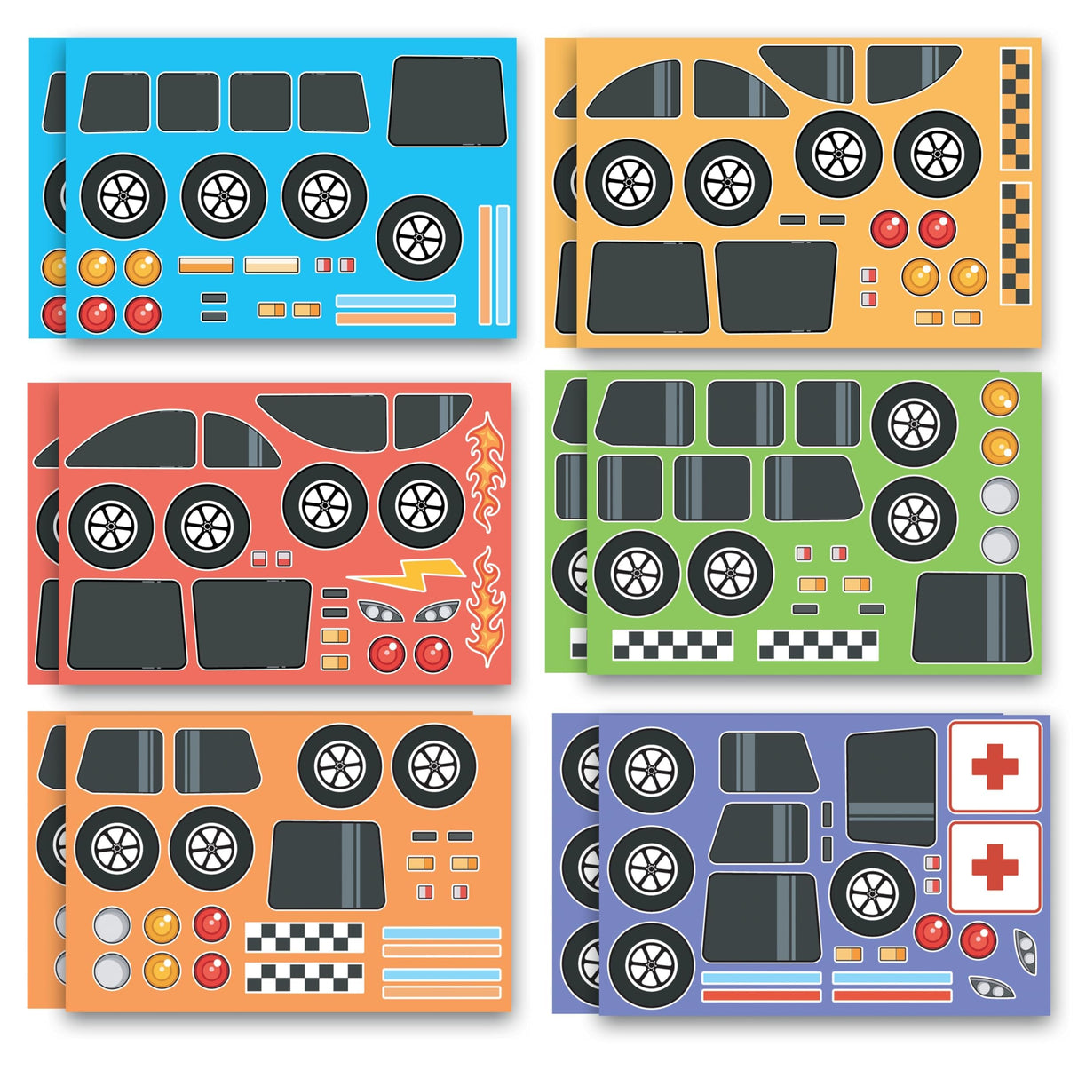 Kids Party Wood Painting Craft Kits (12ct) 3-D Cars - Each Kit Has its Own Brush, Paint, & Figure- 6 Designs Include Taxi, Trucks & More w Bonus Customizable Sticker Decals- Summer Camp Party Activity SCS Direct