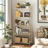 GIFTTROVE 5 Tier Bookshelf, Metal Book Shelf for Storage, Tall Storage Display Bookcase, Modern Open Book Case for Bedroom, Living Room, Glass Office Organization Shelf, 66.3" X 26" X 13" GIFTTROVE