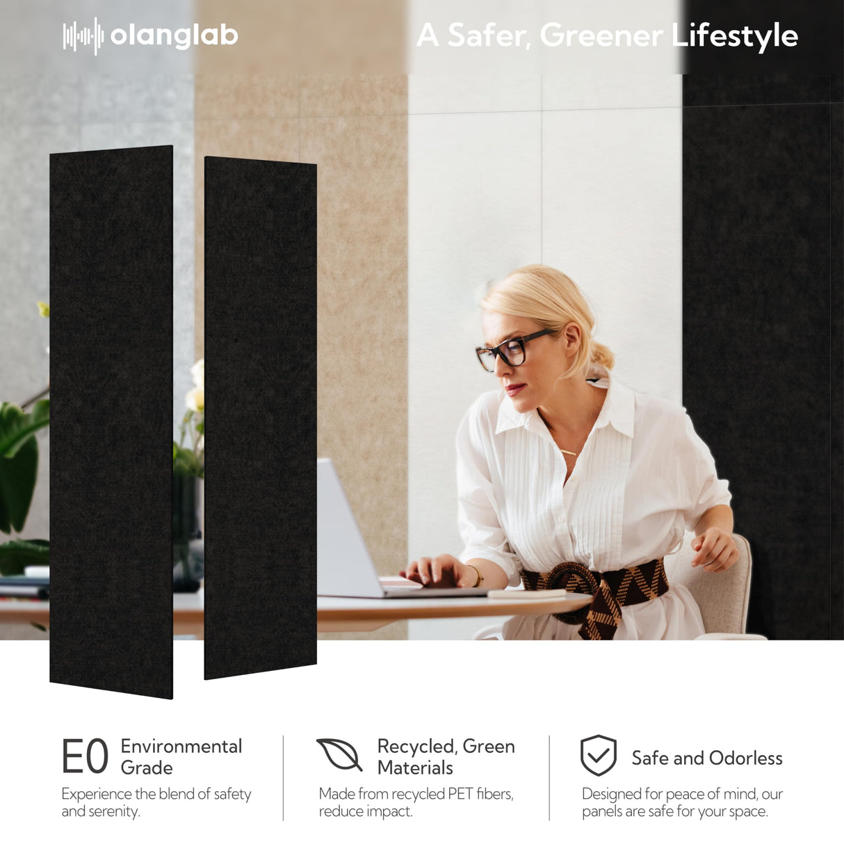 Olanglab Acoustic Wall Panels 6 Pack, 48 x 12 per Acoustic Panels Sound Absorbing, Decorative Sound Panels for Home Studio and Office, Plain Black Olanglab