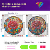 OFRKE 2-Piece Diamond Painting Kits for Adults，5D DIY Full Drill Round Art Gems Rose Flower Art Perfect for Home Wall Deco Diamond 12"x12" OFRKE