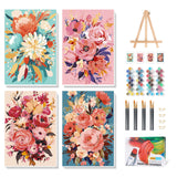 4 Pack Framed Paint by Numbers Kit for Adults with Wooden Easel, Flowers Paint by Numbers with Frame for Beginner, Flowers Adult Paints by Number Kits on Canvas Framed for Wall Decor 8 x 12 Inch Camocin