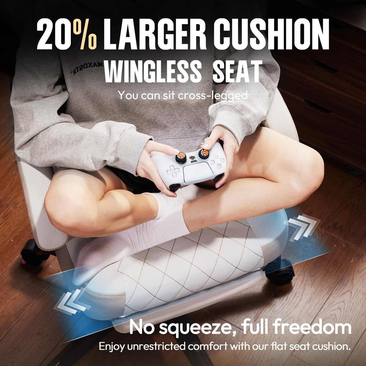 Dowinx Gaming Chair Fabric with Pocket Spring Cushion, High Back Ergonomic Computer Chair with Footrest for Adults, Massage Lumbar Support Swivel Game Chair for Office Gaming 300LBS, Beige Dowinx