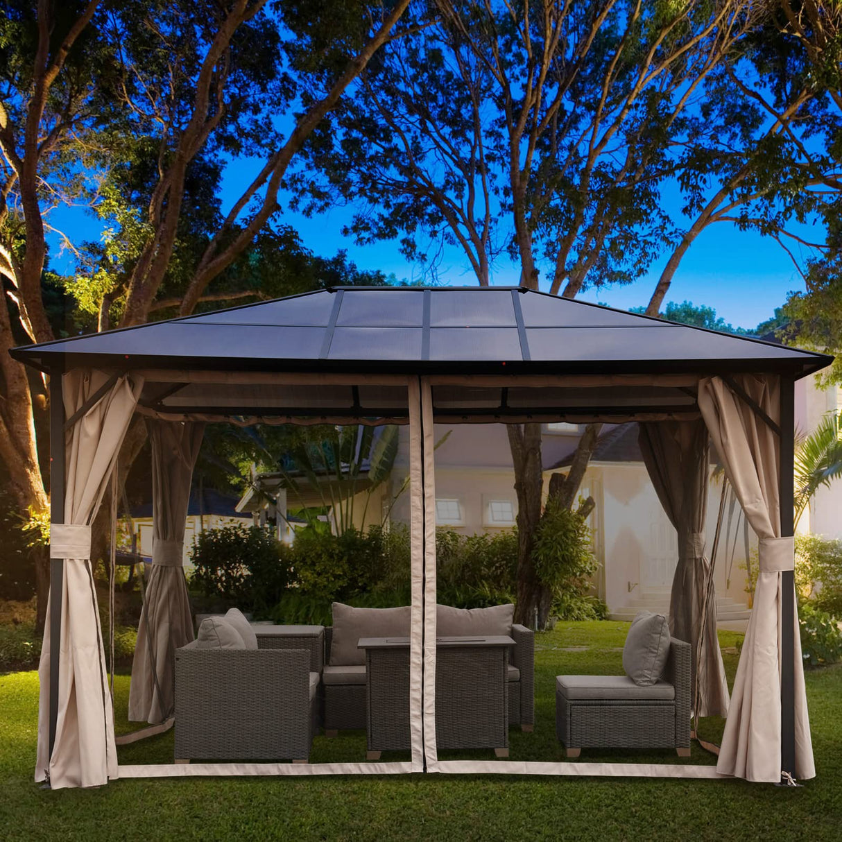 Grand Patio 10'x13' Gazebo Outdoor Hardtop Polycarbonate Gazebo Canopy with Netting and Curtains for Garden, Patio, Backyard Grand patio