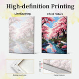 JOOZ Landscape Paint by Numbers Kit for Adults Framed Cherry Blossom Paint by Number with Easel Bridge Adult Paint by Number Kits Lake Scenery Oil Painting Kits for Gift Home Wall Decor 8x12 Inch JOOZ