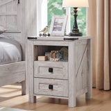 T4TREAM Nightstand wtih Charging Station, End Table, Side Table with 2 Drawers Storage Cabinet for Bedroom, Living Room, Farmhouse Design, Wood Rustic, Antique Brush White T4TREAM
