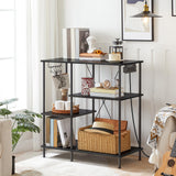 HOOBRO Bakers Rack with Power Outlet, Microwave Stand with 5 S-Shaped Hooks, Coffee Bar, Kitchen Storage Shelf, for Kitchen, Living Room, Black BB07UHB01 HOOBRO