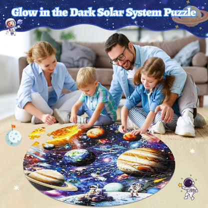 DIGOBAY Glow in The Dark Solar System Jigsaw Puzzles for Kids Ages 4-8, 70 Pieces Kids Space Planet Floor Puzzle Toys Ages 8-10, Large Round Educational Puzzle Toys Gifts for Boys Girls Children