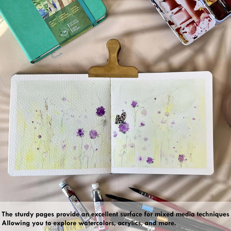 tumuarta Square Watercolor Journal, 8.25x8.25”, 140 LB, 300 GSM, 25% Cotton, Cold Press, 24 Sheets, 48 Pages, Watercolor Paper Sketchbooks for Use As Travel Mixed Media Pads Plein Air Set tumuarta