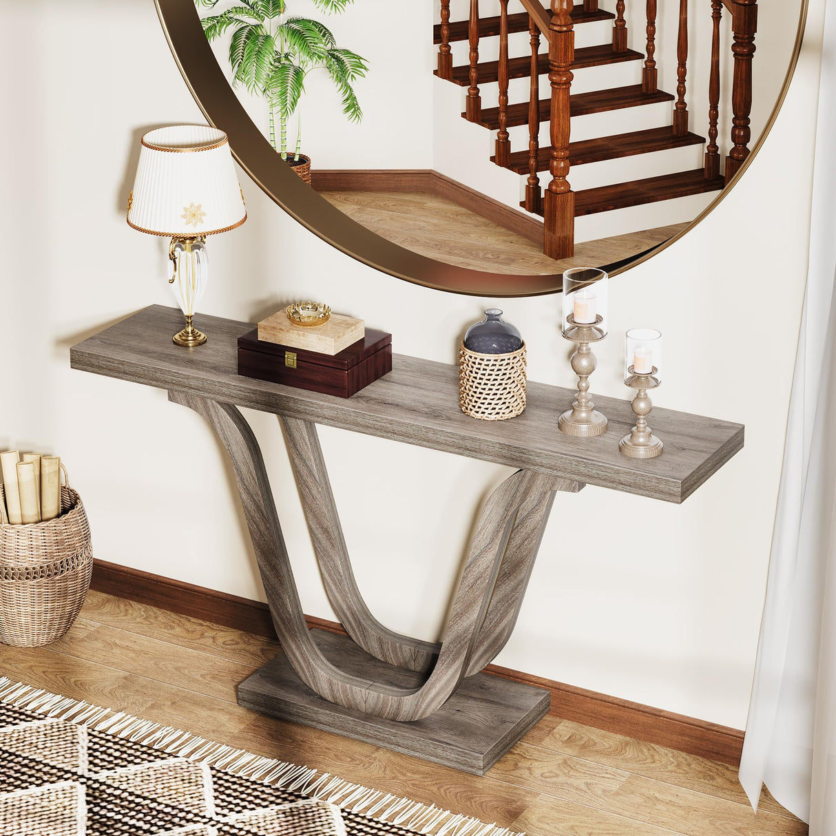 Tribesigns Farmhouse Console Table, 55.12" Wood Entryway Table, Narrow Hallway Table, Behind Couch Table Foyer Table with Double U-Shaped Legs for Entryway, Living Room, Corridor Tribesigns