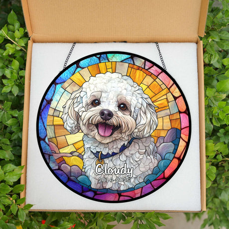 Custom Pet Portrait Stained Glass Suncatcher – Personalized Dog Memorial Ornament, Pet Loss Remembrance Gift, Window Hanging, Bereavement Keepsake, Home Decor Noni