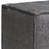 SIMPLIHOME Pouf, 18 inch, Distressed Black SIMPLIHOME