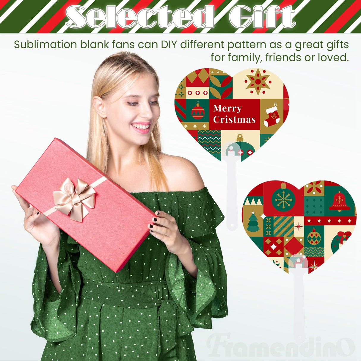 Framendino, 15 Pack Sublimation Fans Blanks Plastic Handheld Double Sided Paddles Fan for DIY Wedding Crafts Heart Framendino