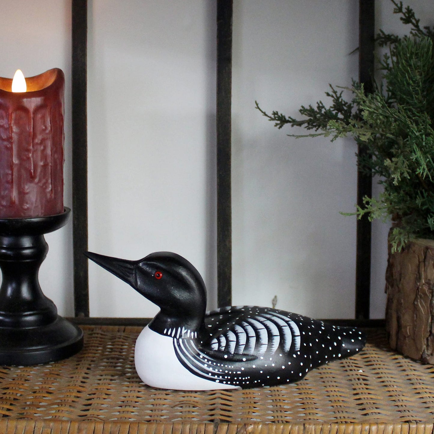 CVHOMEDECO. Primitives Hand Engraving and Painted Wood Loon Farmhouse Figurine Decorative Accent, 10-1/4 Inch