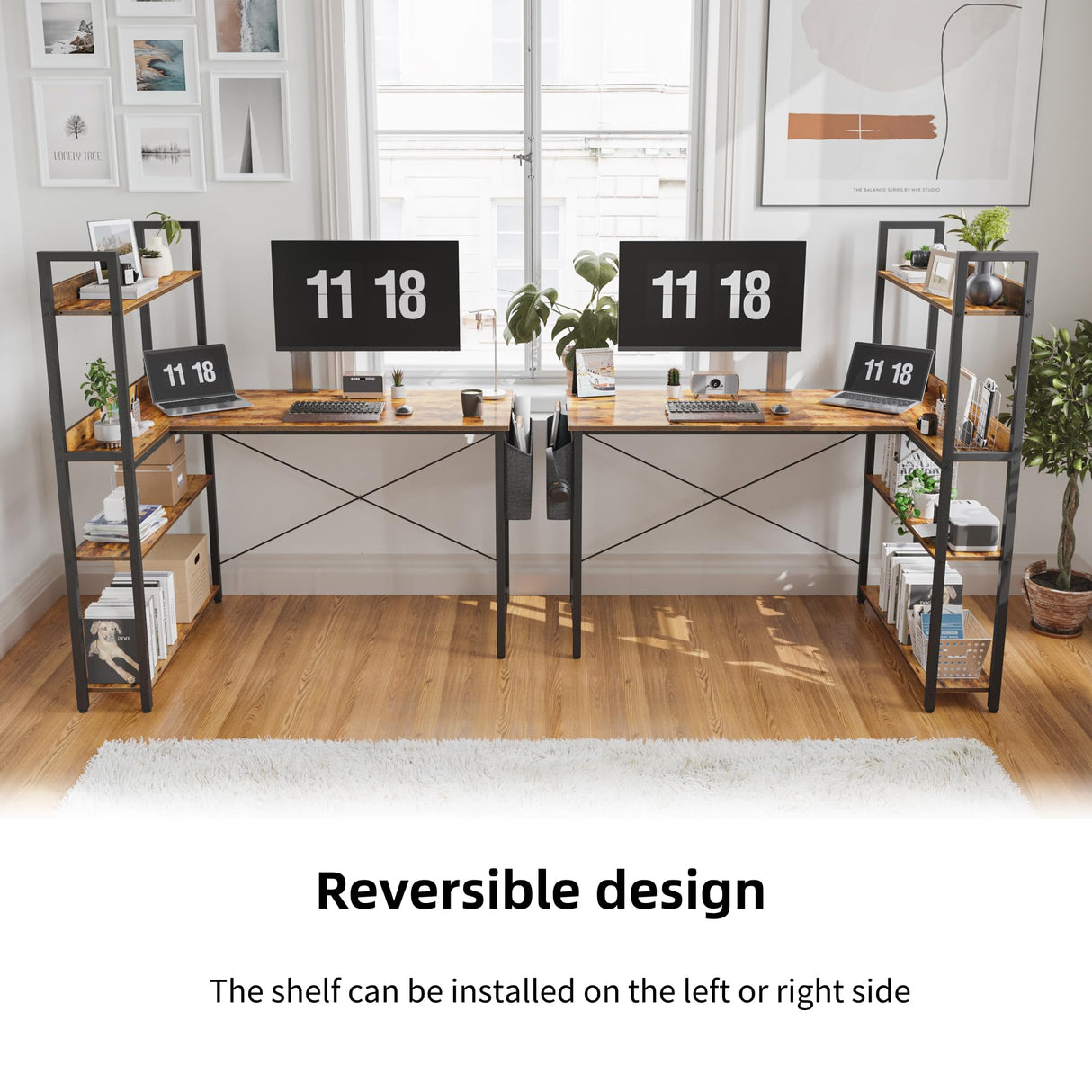 Treesland 47 Inch L-Shaped Computer Desk with Bookshelf and Storage - Brown Treesland