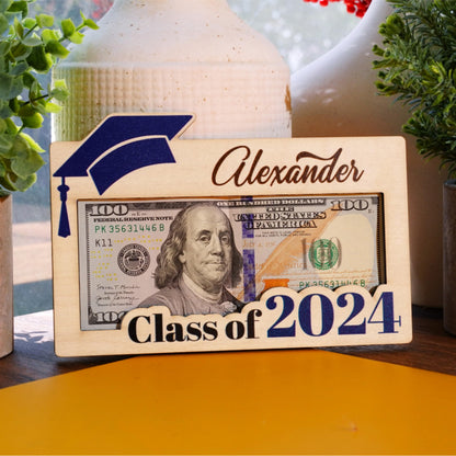 Graduation Money Holder 2024 Personalized, Graduation Gifts Money Holder w/Name and Message - 12 Graduation Cap Colors, Money Holder for Cash Gifts Graduation, Class of 2024 Graduation Gifts - WoodArtSupply