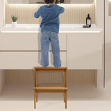 VICTORY RELAX Acaia Wood 2 Step Stool, Waterproof Wooden Step Stool for Adults, 20 Inch Tall Wood Short Footstool Suitable for Bathroom, Kitchen, Bathroom, Bedroom VICTORY RELAX